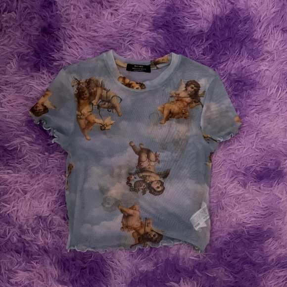 Bershka angel cloud print mesh top - Picture 2 of 3
